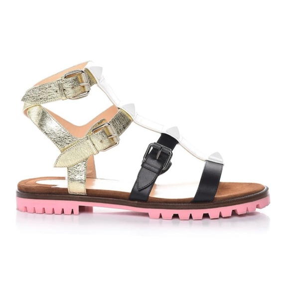 Christian Louboutin RockNBuckle Studded Buckle Gladiator Flat Sandal Shoes 38 - Picture 1 of 13